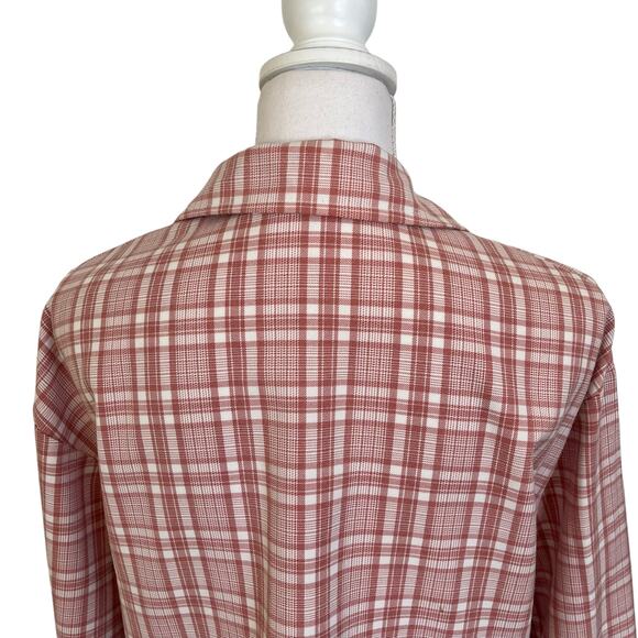 Sadie and Sage Crop Shacket Top Plaid Pockets Buttons Womens Medium M Pink Rose - Picture 6 of 9